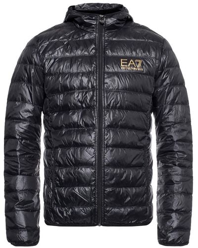 EA7 Hooded Quilted Down Jacket - Black