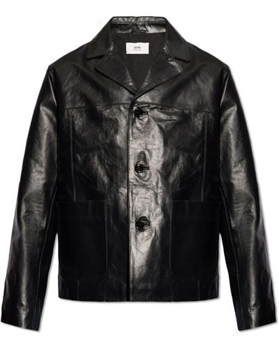 Ami Paris Leather Jacket - Black