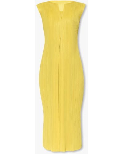 Pleats Please Issey Miyake Pleated Sleeveless Dress - Yellow
