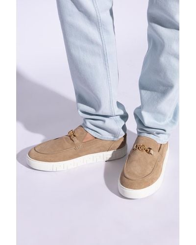 Versace Suede Loafers, - Natural