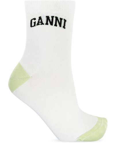 Ganni Socks With Logo, - White