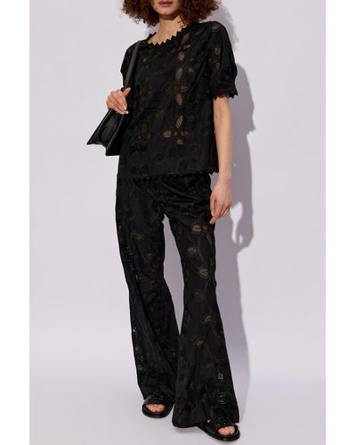 Munthe 'eileen' Embroidered Pants, - Black
