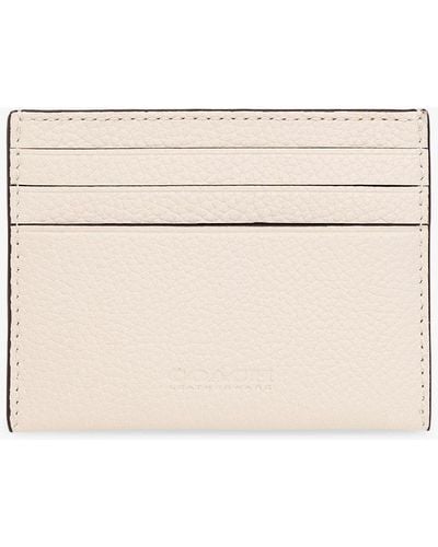 COACH Pebble Leather Flat Card Case - Natural
