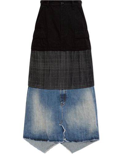 Balenciaga Skirt In Mixed Materials, - Blue