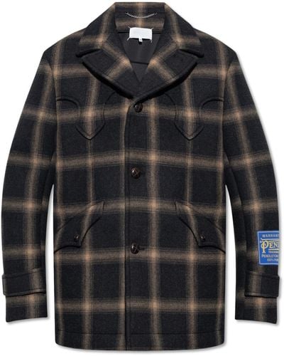Maison Margiela Short Coat With Check Pattern - Black
