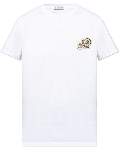 Moncler T-shirt With Logo Patch, - White