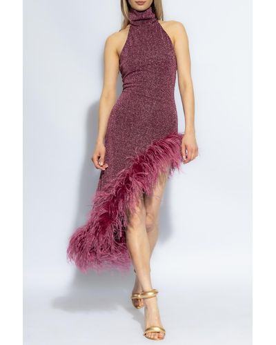 Oséree Ostrich Feather Dress, ' - Red