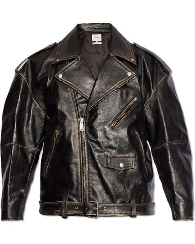 Halfboy Leather Biker Jacket, - Black