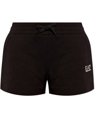 EA7 Cotton Shorts With Logo - Black