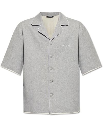 Balmain Cotton Shirt With Logo, - Grey