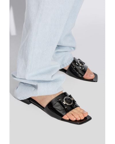 Versace Leather Slides - Gray