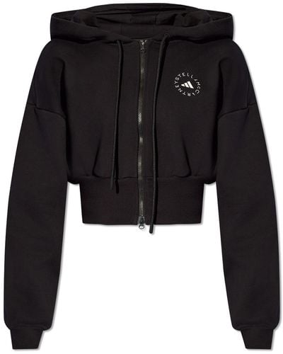 adidas By Stella McCartney Cropped Hoodie With Logo - Black