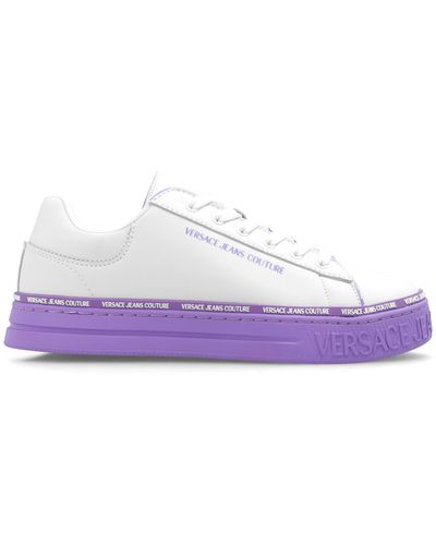 Versace Two-tone Lace-up Leather Sneakers - Purple