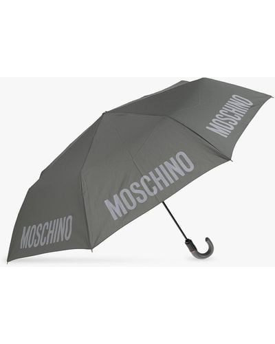 Moschino Folding Umbrella With Logo, - Grey