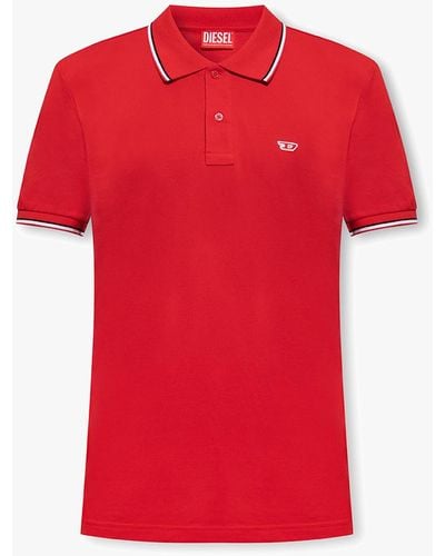 DIESEL Polo Shirt With Striped Trims - Red