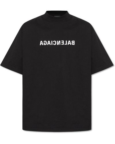 Balenciaga Logo Mirror Print Medium Fit T-shirt In Black