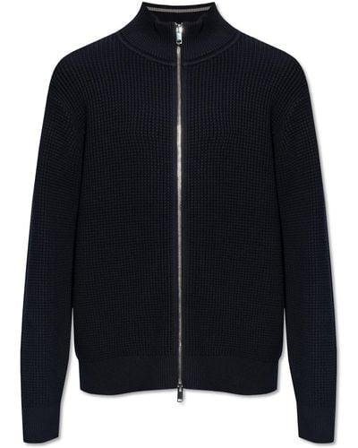 Theory Cotton Cardigan With Standing Collar, - Blue