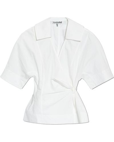 Ganni Tie-front Shirt, - White