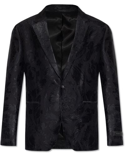 Versace Blazer With Floral Motif - Black