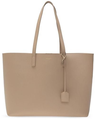 Saint Laurent Shopper Bag With Logo - Natural