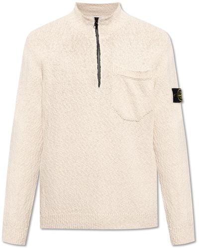 Stone Island Jumper With Standing Collar, - Natural
