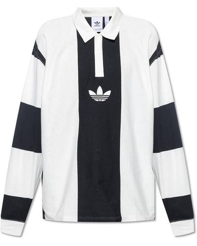 adidas Originals Striped Polo Shirt, - White
