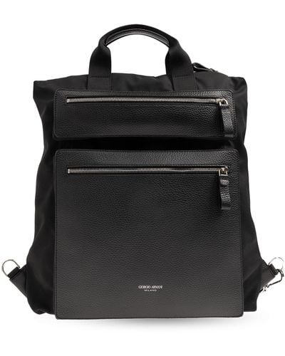 Giorgio Armani Backpack With Logo, - Black