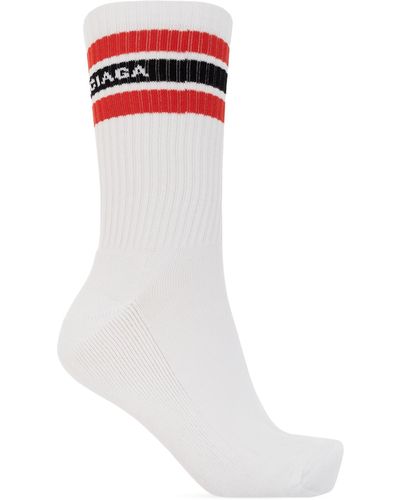 Balenciaga Branded Socks, - White
