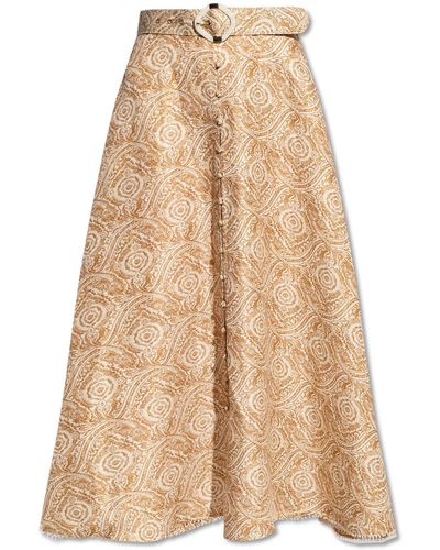 Ixiah Patterned Skirt With Belt, - Natural