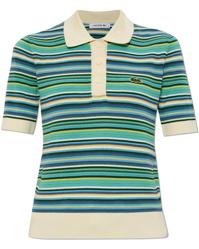 Lacoste Striped Pattern Polo, - Green