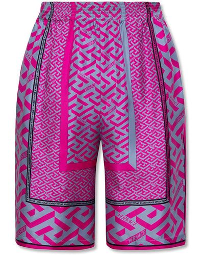 Versace Silk Shorts With 'la Greca' Pattern - Pink