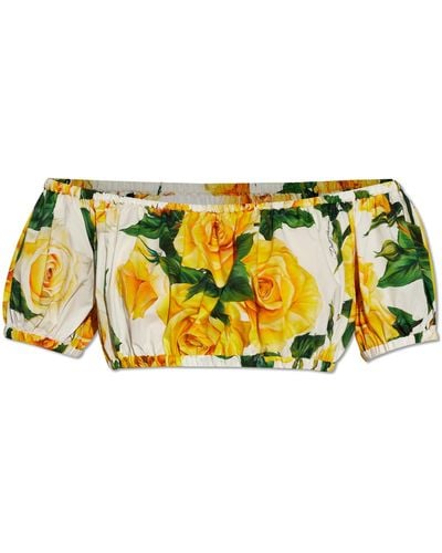 Dolce & Gabbana Cropped Top With Floral Motif, - Yellow