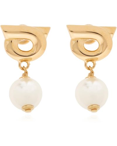 Ferragamo Earrings With Logo, - White