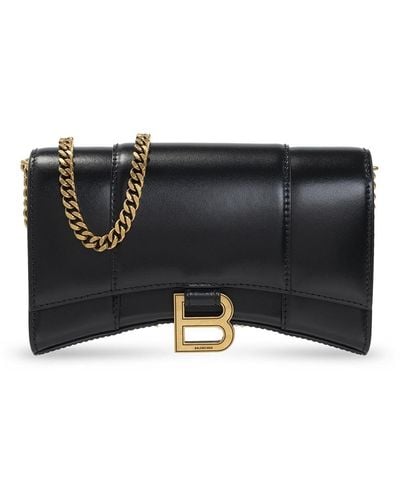 Balenciaga ‘Hourglass’ Wallet With Chain - Black