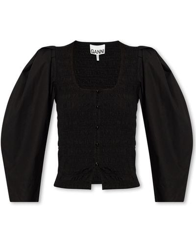 Ganni Top With Puff Sleeves - Black
