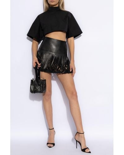Alaïa Leather Skirt With Fringes - Black