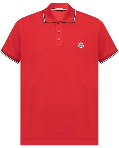 Moncler Polo With Logo Patch, - Red