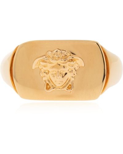 Versace Ring With Medusa Face, - White