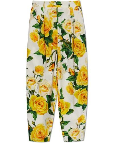 Dolce & Gabbana Trousers With Floral Motif, - Yellow