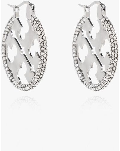 Tory Burch 'miller' Earrings With Logo, - White