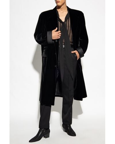 Saint Laurent Velvet Oversize Coat - Black
