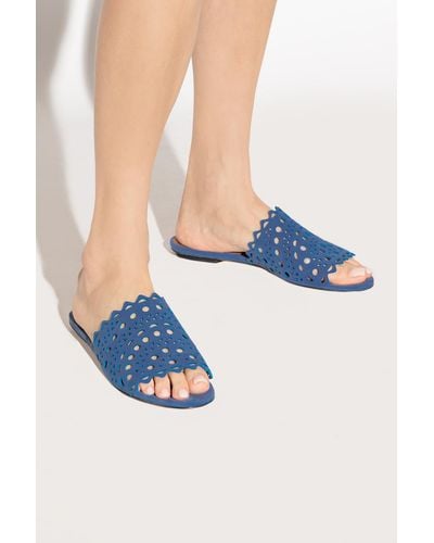 Alaïa Vienne Laser-cut Leather Mules - Blue