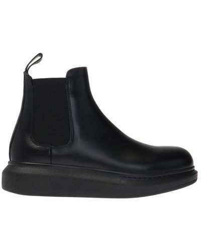Alexander McQueen Leather Ankle Boots With Logo - Black