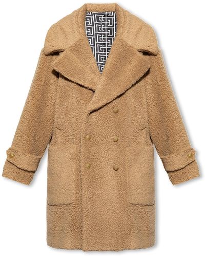 Balmain Wool Double Breasted Coat. - Natural