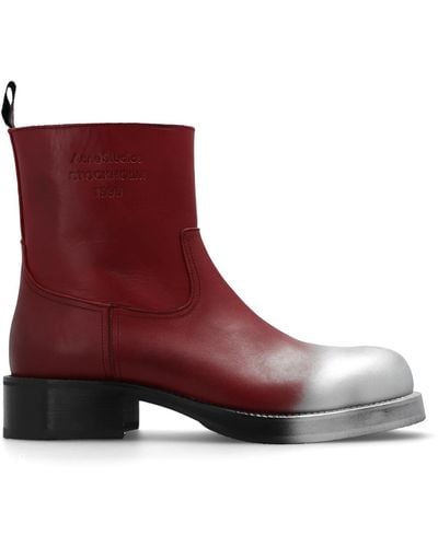 Acne Studios Leather Ankle Boots With Logo - Red