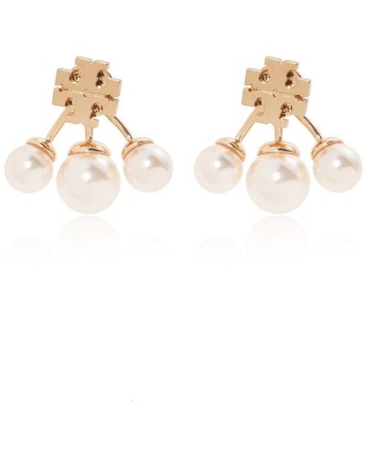 Tory Burch 'kira' Earrings With Glass Pearls - Metallic