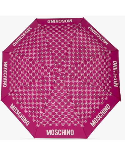 Moschino Folding Umbrella With Logo, - Pink