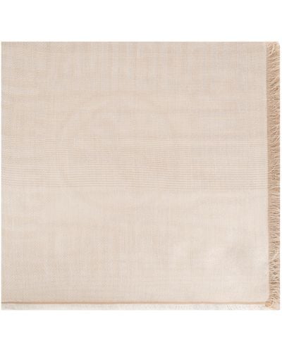 Moschino Scarf With Monogram, - Natural