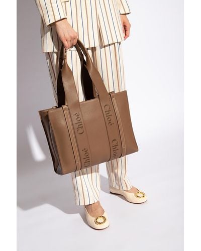 Chloé 'woody Medium' Shopper Bag, - Brown