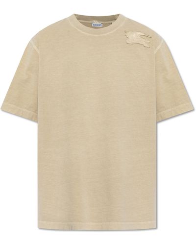 Burberry T-Shirt With A Patch - Natural